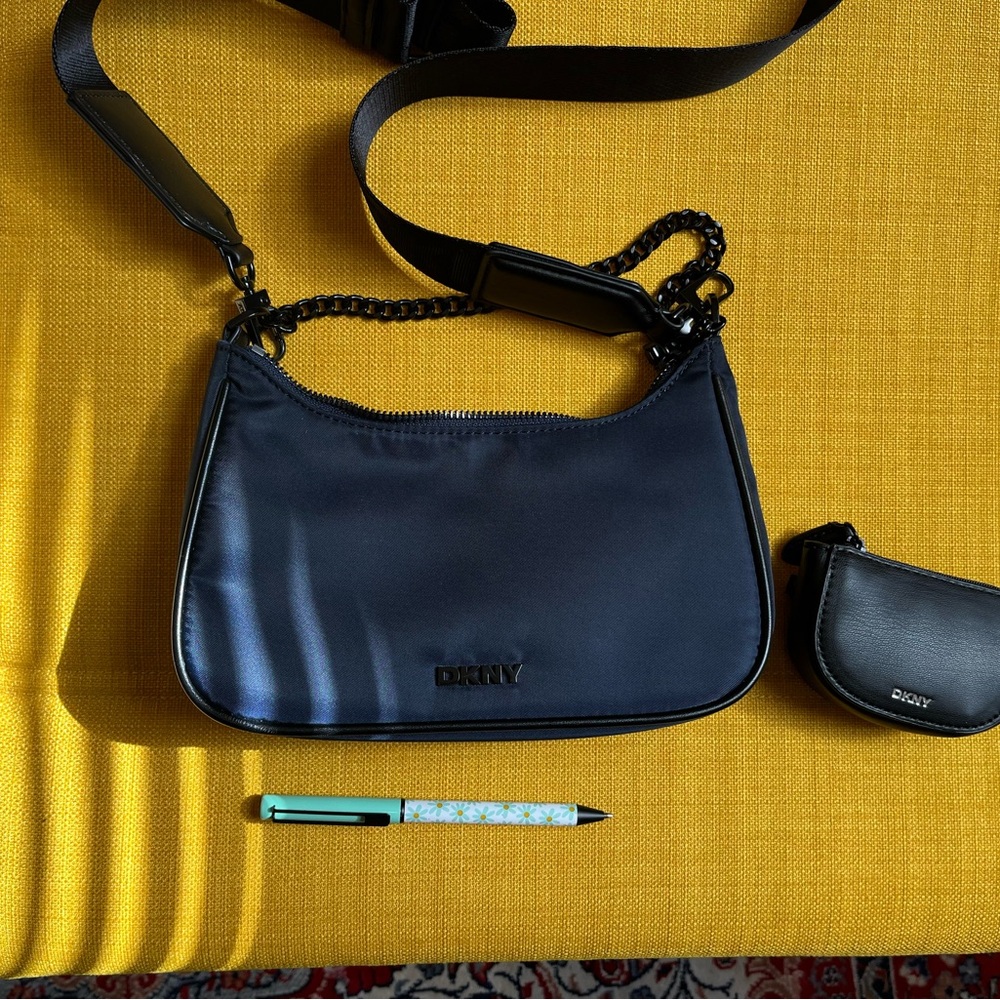 DKNY Navy Crossbody Bag with Chain Strap, comes with small coin pouch